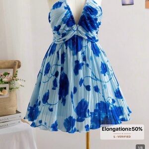 Blue and White Pleated Floral Sundress